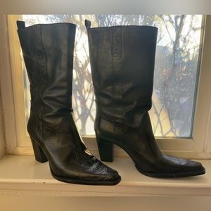 Italian Leather Embossed Heeled Boots